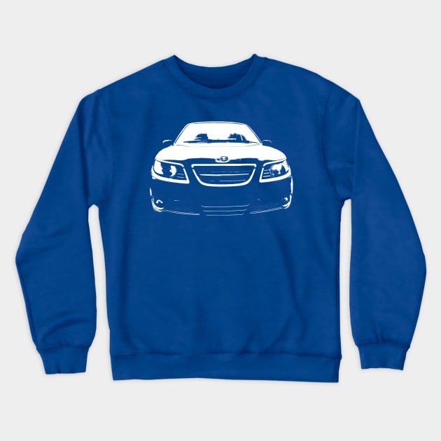 Saab 9-5 1st generation facelift classic car monoblock white Crewneck Sweatshirt by soitwouldseem